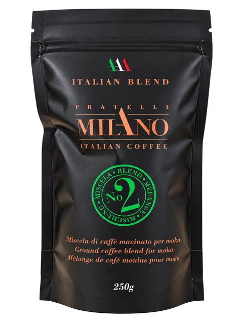 Confezione Fratelli Milano N°2, 250 grammi di caffè macinato per moka